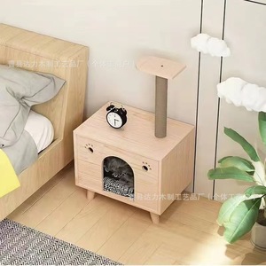 Solid Wood Cat Bed Nightstand With <b>Scratching</b> <b>Post</b> For Cats Multi Functional Pet Furniture - Product Image 3