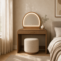 Table de maquillage moderne avec éclairage LED, en bois couleur espresso, avec miroir et tiroir pour chambre à coucher