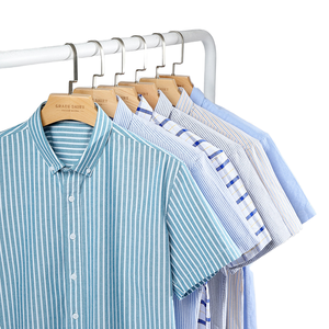 Camisa Casual de Manga Corta Elástica para Hombre, Talla XL, Alta Calidad, 100% Algodón Puro, Diseño a Rayas, Ropa Formal de Primavera, Teñido Liso - Product Image 1