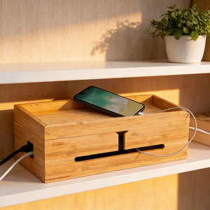 Bambù Scatola di Gestione Dei Cavi Elegante Cavo Organizer <span class=keywords><strong>Box</strong></span> Nascondere Ciabatte Cavi Elettrici da TV USB Del Computer Hub - Product Image 5
