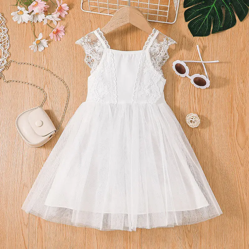 Summer Toddler Girls White Sling Dresses Kids Backless Sleeveless Lace Wedding Party Children Bridesmaid Princess Clothes