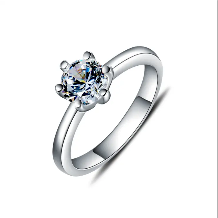 Customateแฟชั่นคลาสสิกแหวนเพชรแต่งงานสำหรับผู้หญิงเพทาย925แหวนเงิน