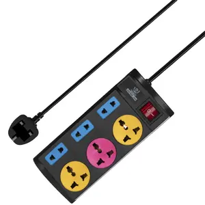 muliple type Black colorful board extension cord socket 6outlet 2m cable yiwu market electric power strip