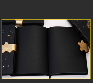LABON Sổ Tay Khóa Từ Tính Giấy Bìa Cứng Màu Đen Lá Vàng Bạc Thiết Kế Bìa <span class=keywords><strong>Bling</strong></span> Ngôi Sao Mặt Trời Mặt Trăng Sang Trọng - Product Image 6