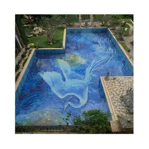 Modern tasarım cam mozaik zemin için kötü şeffaf özel su jeti desen mozaik