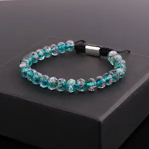 New Fashion Custom Logo Jewelry Flower Lampwork Glass Beads Adjustable Friendship Bracelet Women