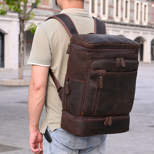 Người Đàn Ông Cổ Điển Của Không Thấm Nước Dây Kéo Ba Lô Khô-Ướt Tách Cách Nhiệt Ngăn Điên Ngựa Da Chuyến Đi Kinh Doanh Da Bò - Product Image 3