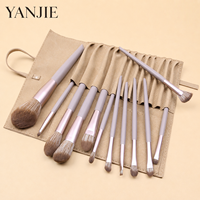 Ensemble professionnel de 12 pinceaux de maquillage crème couleur café, pour fond de teint, fard à paupières, lèvres, incluant des pinceaux angulaires et effilés, outils de beauté portables