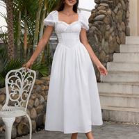 Robe longue d'été élégante et décontractée à manches courtes évasées, unie, avec manches bouffantes pour femme