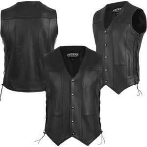 FOXA Men's Genuine <b>Leather</b> Vest <b>Sleeveless</b> Motorcycle Biker Style All Seasons - Product Image 5