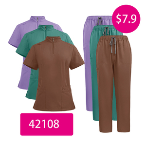 2024ชุดเครื่องแบบโรงพยาบาลผ้ายืดโพลีเอสเตอร์สีกรมท่าเบอร์กันดี - Product Image 1