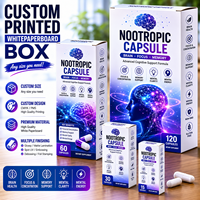 Boîte pliante en carton blanc pour l'emballage de capsules nootropiques, carton SBS 350 g/m², impression couleur intégrale