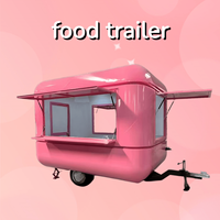 Remorque alimentaire mobile commerciale rose clair entièrement équipée, cuisine complète en acier inoxydable, pour snacks et glaces