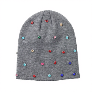 Gorros de Punto Acrílico 100% para Mujer, Estilo Playa y Negocios, con Pedrería Multicolor, Tejido Acanalado, Venta al por Mayor - Product Image 3
