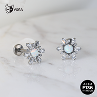 Labret en Titane G23 ASTM F136 sans filetage, avec Opale Synthétique et Grappe de Zircons Cubiques, pour Enfants, Bijou de Corps Tendance