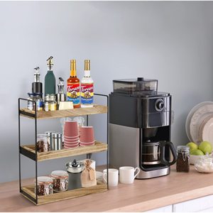 Étagère de rangement de bureau à double couche en bois, étagère de rangement de salle de bain en fer et bois, étagère de cuisine multifonction en bois massif - Product Image 3