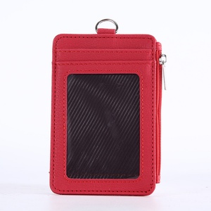 Custom Logo Card Pocket <b>Id</b> Badge <b>Holder</b> Zipper Closure Lanyard Made of PU Leather for Business Card Use - Product Image 1