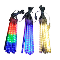 Luces LED de Cortina con Efecto Lluvia de Meteoros para Navidad, Alimentación por CA, Recargables, Impermeables IP44, 30cm, 8 Tubos de Plástico, Luces Decorativas para Exteriores