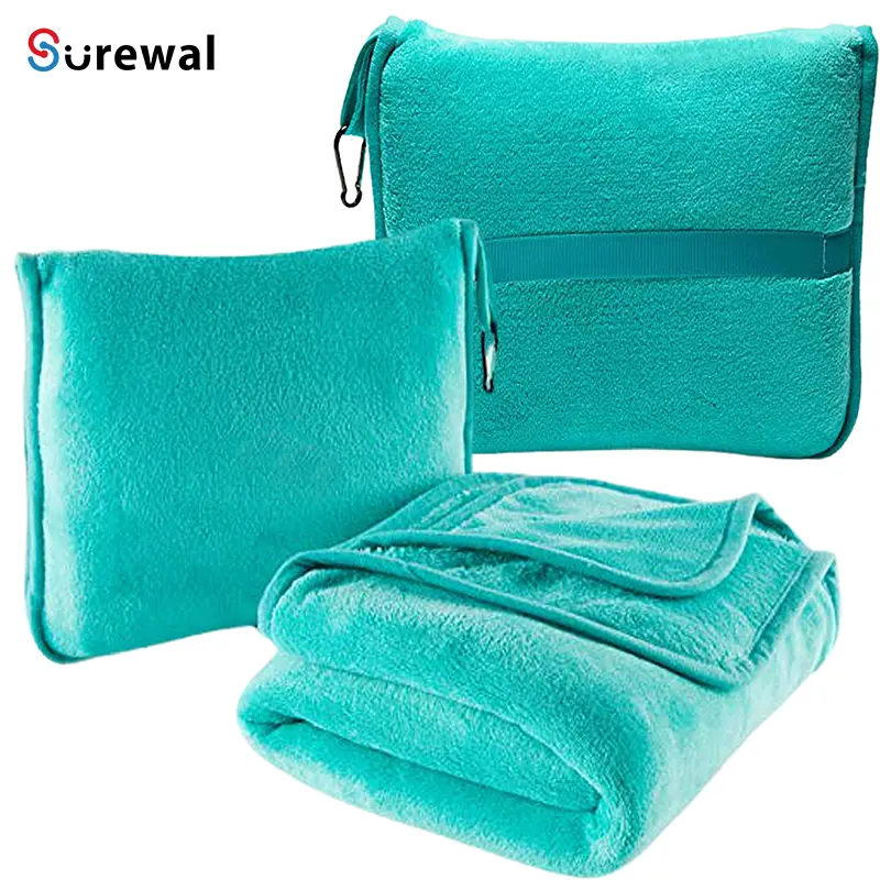 Soft 2 in 1 Travel Blanket Pillow Flugzeug decke In Soft Bag mit Handgepäck gürtel und Rucksack clip verpackt