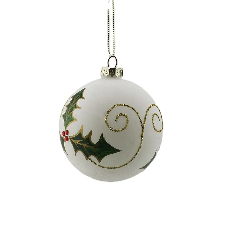 Wholesale luxury 8cm white matt christmas glass bauble ball ornaments for xmas tree decoration