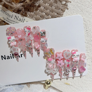 Venta al por mayor hecho a mano Stiletto largo prensa en las <span class=keywords><strong>uñas</strong></span> 3D Hello Kitty <span class=keywords><strong>Rosa</strong></span> cebra diseño acrílico personalizado <span class=keywords><strong>uñas</strong></span> artificiales - Product Image 5