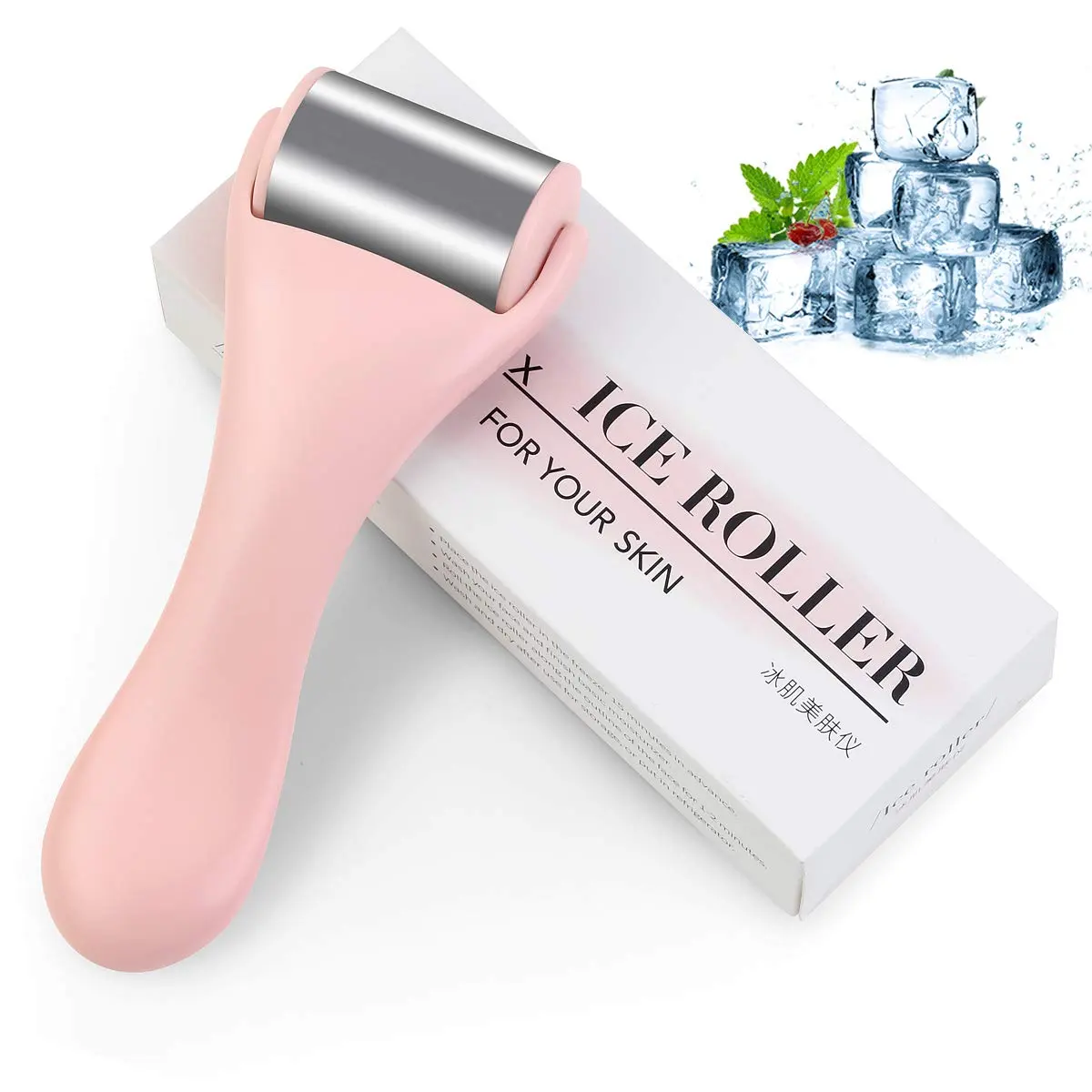 Skin Care Tools Pink Face Ice Roller for Puffiness Pain Relief Stainless Steel Eye Roller Facial Massager Roller