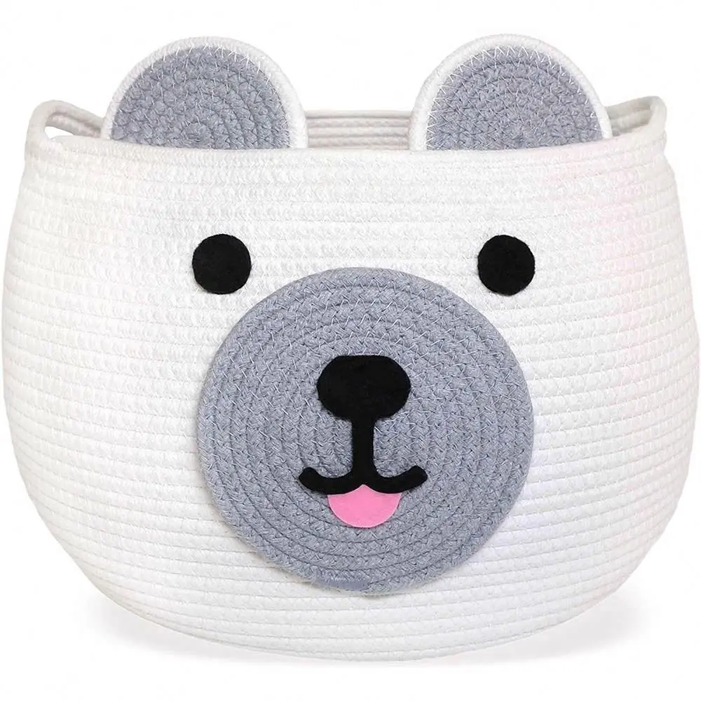 Panier de rangement en corde de coton mignon panier à linge pliant panier en forme d'ours pour jouets