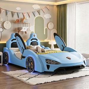 <span class=keywords><strong>Letto</strong></span> per Bambini in Pelle <span class=keywords><strong>Blu</strong></span> con Contenitore, <span class=keywords><strong>Letto</strong></span> a Forma di Auto per Uso Domestico, Design Moderno Imbottito - Product Image 1