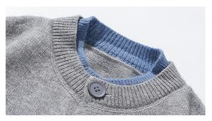 Pull tricoté unisexe effet deux pièces épais et respirant, style vintage américain, marron, coupe ample, pour automne-hiver, effet superposé, devant décontracté - Product Image 3