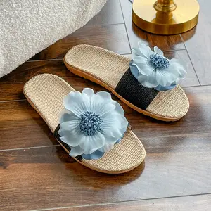 Wholesale New Design Flower Linen Slippers Home Indoor Original Quality Women Sandals Casual Fashion Summer Sandals