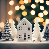Keramik Weihnachts-Feiertagsdekoration Kleines Haus Kerzenlicht Hohl LED-Nachtlicht Umweltfreundlich Ungiftig Anpassbare Farbe Heimdekoration