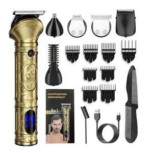 Suttik 697 Custom Logo Body Men Electric Hair Trimmer Clippers Electric Professional Metal 6200 Rpm Portable LCD Display 6 in 1