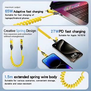 Câble USB OEM 65W en alliage de zinc avec blindage tressé <span class=keywords><strong>TPE</strong></span> 4-en-1 pour charge rapide et transfert de données, compatible avec banques d'alimentation et écouteurs - Product Image 5