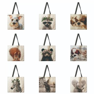 Bolsa de Lona con Asas y Logotipo Personalizado WL, Diseño de Oso, Perro, Elefante y Otros Animales, Resistente, con Refuerzo, para Compras, Playa - Product Image 4