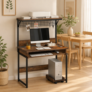 Modern <strong>Vintage</strong> 2 Tier Ladder Computer <strong>Desk</strong> with Storage Bookshelf <strong>Writing</strong> Table for Office or Home Use - Product Image 2