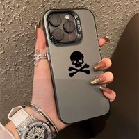Coque de téléphone Crâne Noir pour iPhone 15 16 17, Coques iPhone 14 13 12 11 Pro Max Mini XS Max X 7 8 Plus SE, Housse en Silicone TPU Mat