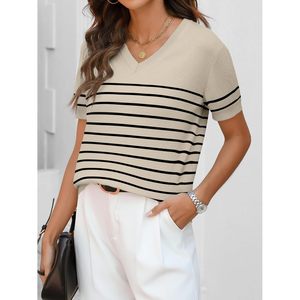 FOXA Pull en mélange de laine pour femme, manches courtes, col en V, tricot doux, tenue décontractée - Product Image 3