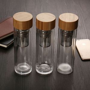 ผู้ผลิตขวดแก้วสองชั้นพิมพ์โลโก้ตามสั่ง จำหน่ายขวดน้ำพร้อมที่กรองชาและผลไม้ ฝาปิดไม้ไผ่ - Product Image 4