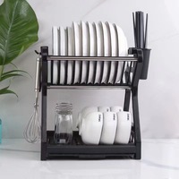 Égouttoir à Vaisselle Multifonctionnel Double Étage en Plastique pour Cuisine, Rangement et Séchage des Bols et Assiettes