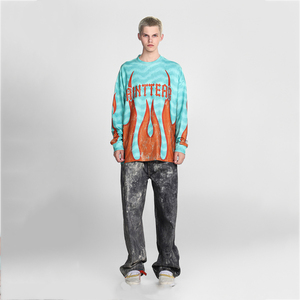 T-shirt Homme Oversize Élégant et Ample à Manches Longues en Maille Respirante, Logo Personnalisé Imprimé par Transfert Thermique, Couleur Unie 100% Coton - Product Image 1