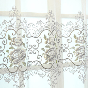 Europa lujo sólido hilo blanco Rosa patrón cortina ventana tul bordado cortinas para la ventana de la sala de estar - Product Image 6