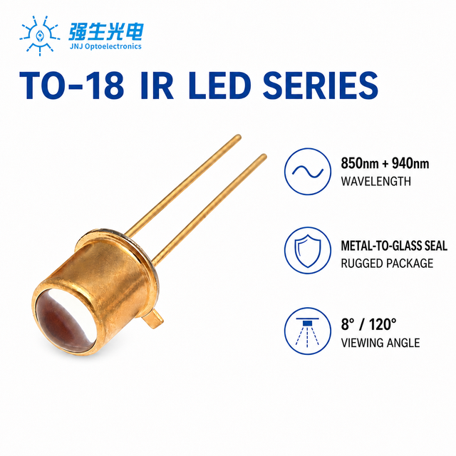 JNJ TO18 IR LED 850nm 940nm 0.2W 0.5W Metal Case Infrared Emitter and Receiver for Bank Currency Counter & Machine Vision