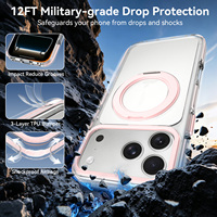 Funda Magnética Transparente con Soporte Giratorio de 360 Grados, Antigolpes, Carcasa Trasera Rosa para iPhone 17 16 15 14 Pro Max