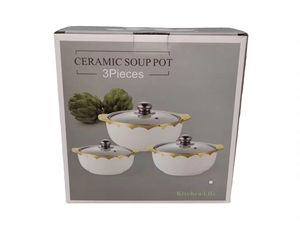 Juego de Ollas de Cerámica Ecológicas de 3 Piezas, Aptas para Horno y Lavavajillas, Venta Caliente de Fábrica - Product Image 3