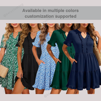 Robe trapèze noire décontractée en viscose pour femme, à manches bouffantes, longueur genou, col en V, avec volants, design personnalisé, échantillon en 3-7 jours, certifiée BSCI