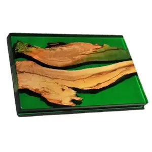 Losas de madera maciza para el hogar al aire libre de lujo, mesa de comedor epoxi personalizada con borde vivo