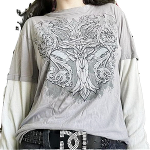 Top de Punto Transpirable y Ecológico con Estampado Animal Estilo Gótico Y2K para Verano |   Blusa de Manga Larga con Hombros Descubiertos y Corte Ajustado para Mujer - Product Image 1