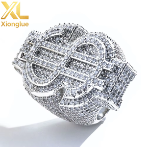 Bague Hip-hop Dollar en Zircon Naturel Plaqué Or 18K Unisexe Tendance Bijoux Personnalisés - Product Image 6