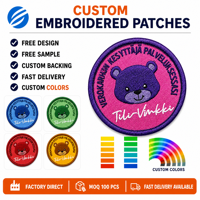 Patch brodé rond personnalisé, motif ours de dessin animé, bordure surjetée, pour uniformes, vêtements de travail, promotion, prix d'usine en gros
