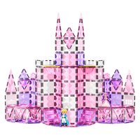 CBTOYS Juego de Construcción de Castillo de Princesa con Bloques Magnéticos, Figuras, Bloques Magnéticos Rosas y Morados, Construcción 3D, Juguete STEM